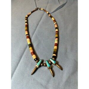 Navajo Eagle Claw Pipestone Turquoise Bench Bead Necklace 19” Vintage